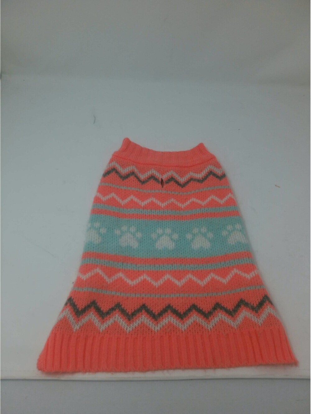 Cozy Coral and Turquoise Dog Sweater with Paw Print Pattern Med